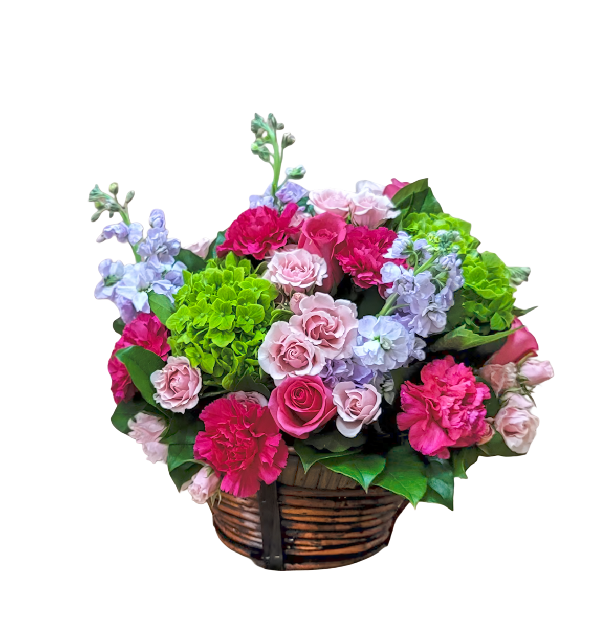 N-12 Arreglo de rosas, claveles, hortensias, spray roses y stocks