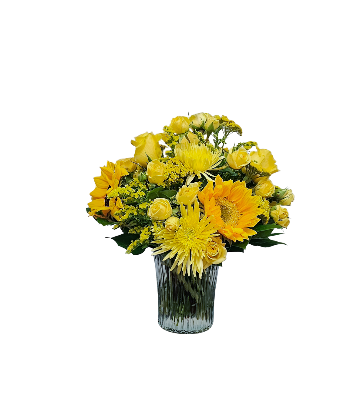 AM-3 Arreglo de girasoles, rosas, spiders, spray roses y solidago
