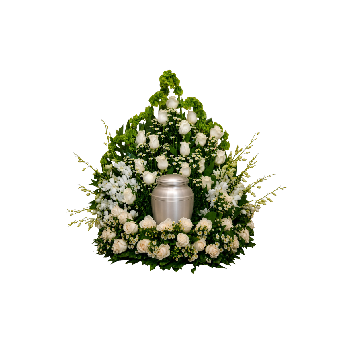 UR-13 Arreglo para urna de rosas, orquídeas y campana de Irlanda