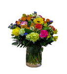 M-5 Arreglo de hortensias, statice, spray roses, alstroemerias, claveles, girasoles y rosas