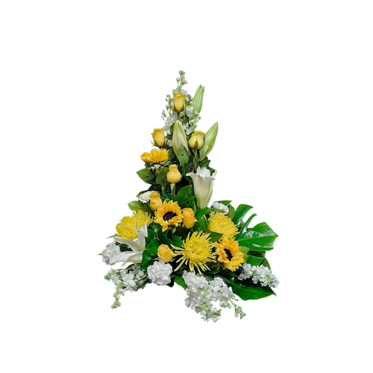 AR-12 Arreglo funeral de rosas, claveles, spiders, lirios, girasoles y stocks