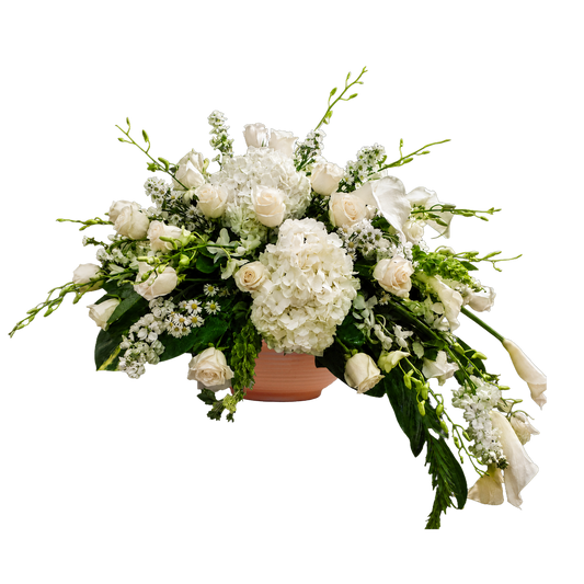 AR-20 Arreglo funeral de rosas, lirios cala, orquídeas, hortensias y campana de Irlanda