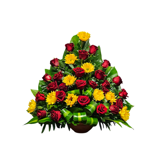 CN-11 Canasta funeral de rosas y girasoles