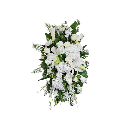 CR-16 Corona de rosas, spiders, orquídeas, hortensias, stocks, lirios casablanca y lirios cala