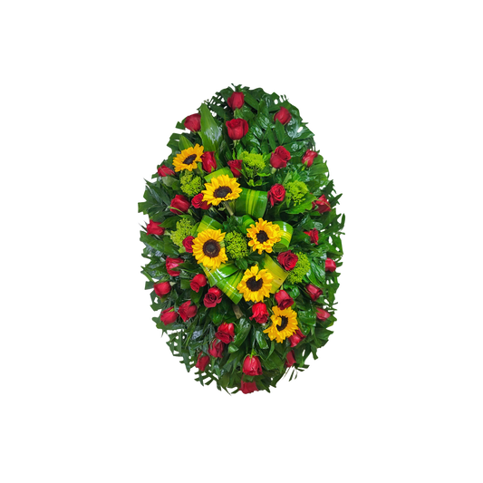 CR-20 Corona de rosas, girasoles y mini hortensias
