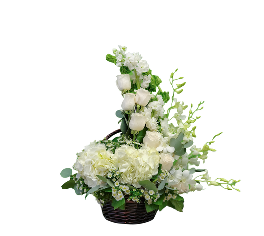 N-16 Arreglo de rosas, hortensias, stock y orquídeas
