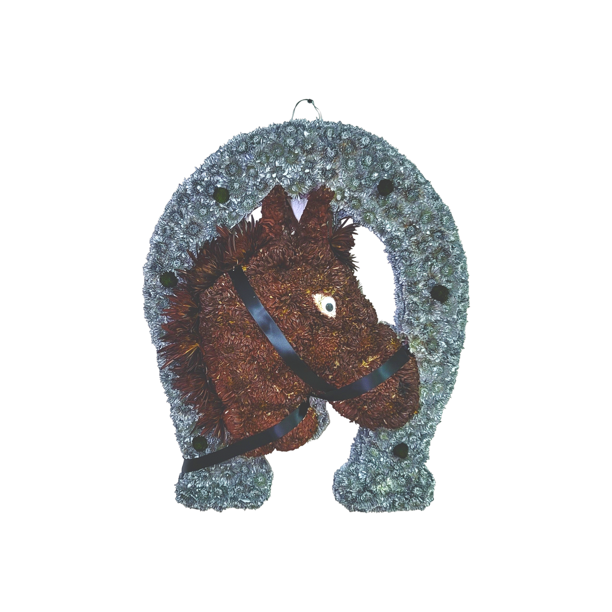 PL-09 Cara de caballo con herradura de pompones, crisantemos y spiders
