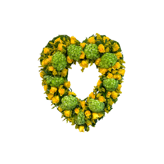 PL-10 Corazón hueco de rosas amarillas, spray roses y hortensias