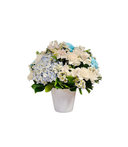 N-1 Arreglo de margaritas, alstroemerias, claveles, hortensia y montecasino