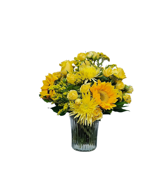 AM-3 Arreglo de girasoles, rosas, spiders, spray roses y solidago