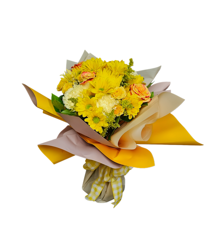 AM-1 Bouquet de margaritas, rosas, claveles, girasoles, spray roses y solidago