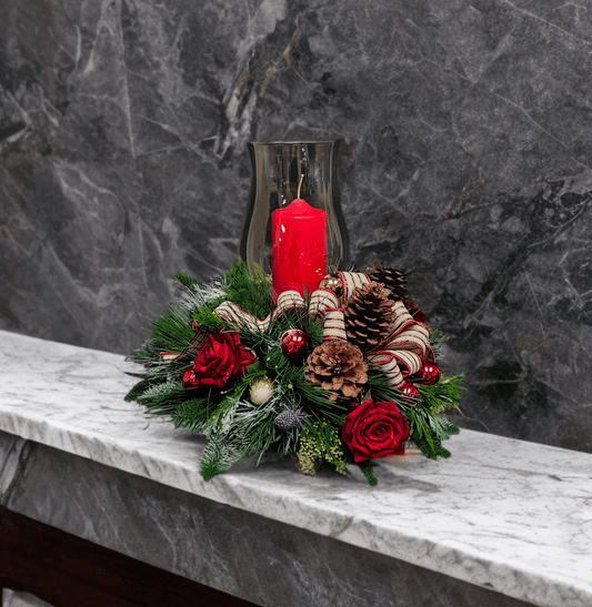 ND-21 Centro de mesa navideño con rosas y pine cones