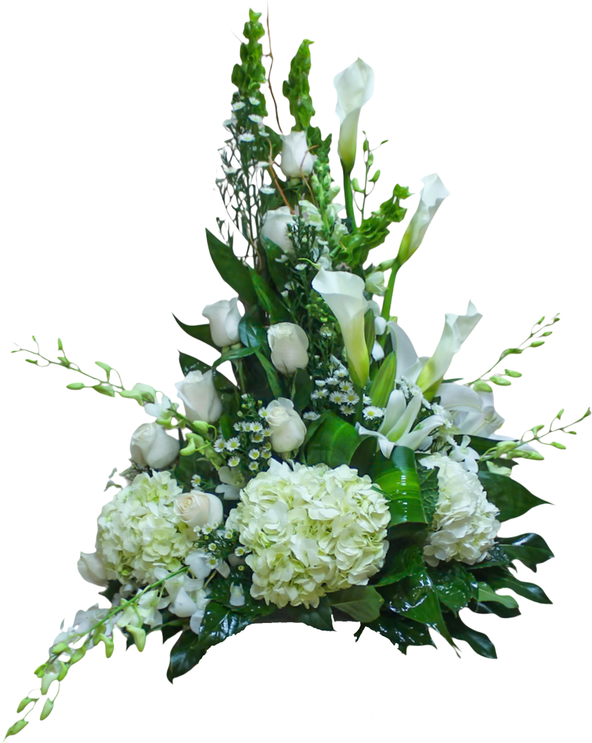 Arreglo funeral blanco hecho a mano