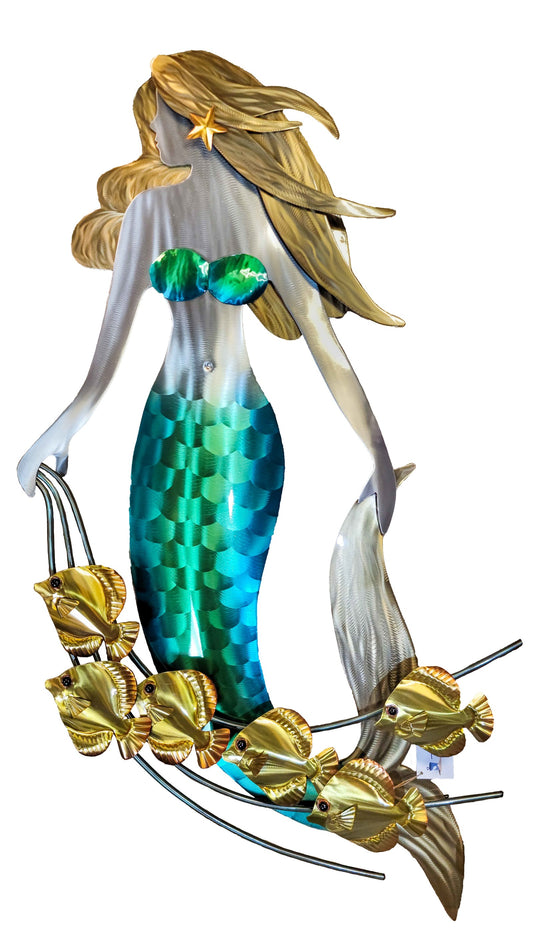 CO-098 Escultura de acero inoxidable: sirena con amigos (CO098)