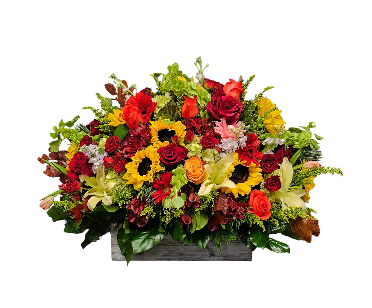 FL-30 Arreglo de girasoles, tulipanes, rosas, lirios, gerberas, alstroemerias y stocks