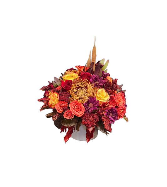FL-5 Arreglo de crisantemos, achillea, spray roses, cat tails, rosas y margaritas