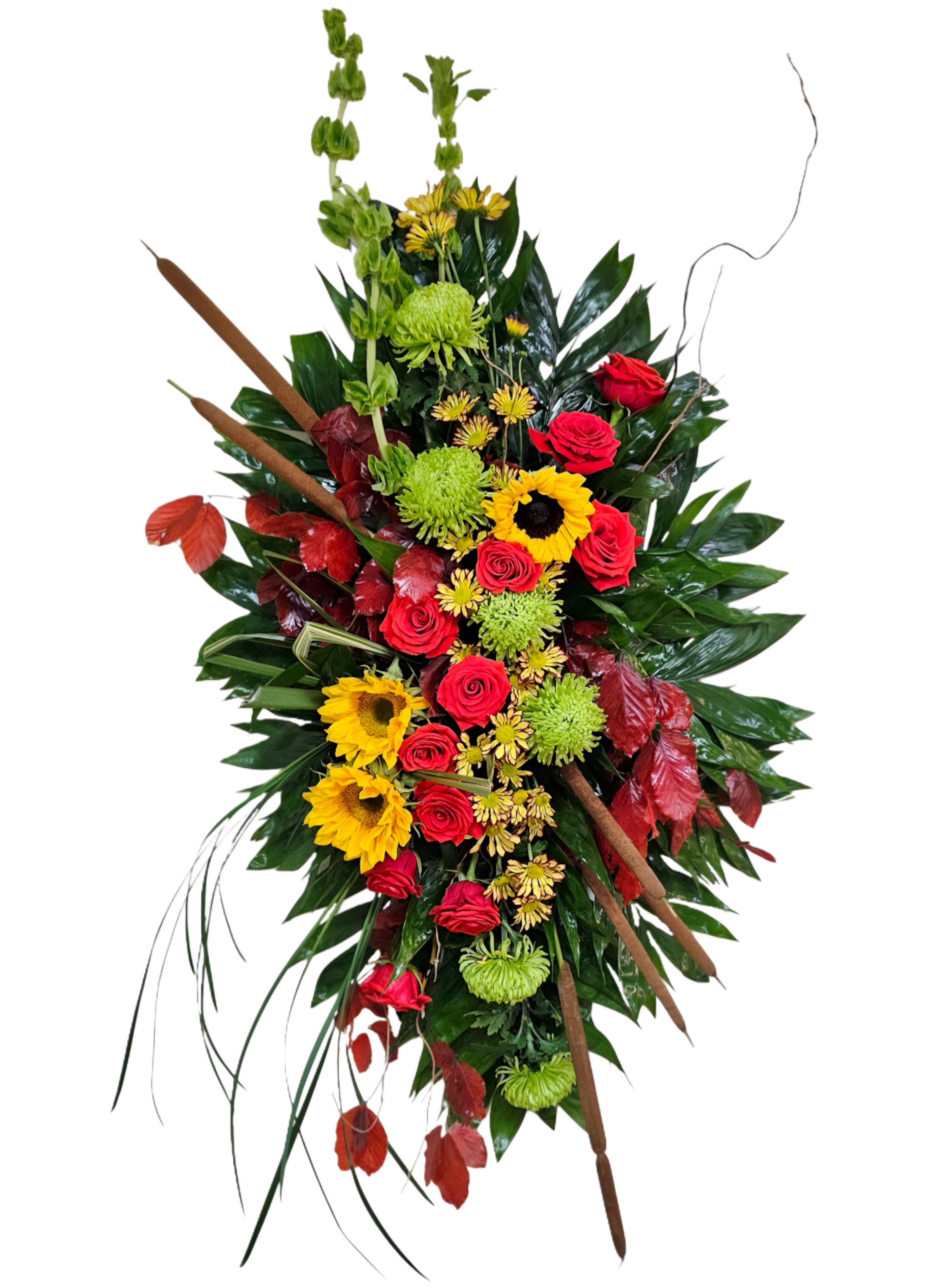 CFL-8 Corona de rosas, girasoles, margaritas, spiders y cat tails ...