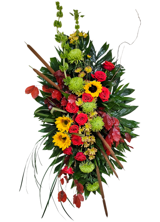 CFL-8 Corona de rosas, girasoles, margaritas, spiders y cat tails
