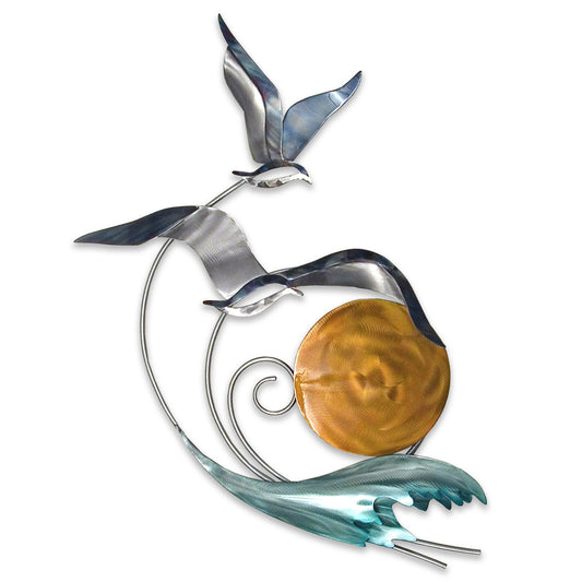 MM-110 Escultura de acero inoxidable: gaviotas y olas (MM110)