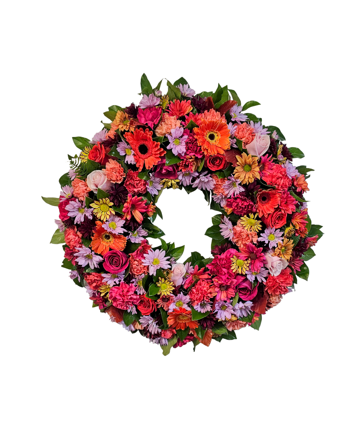 CFL-15 Corona de gerberas, margaritas, rosas y claveles