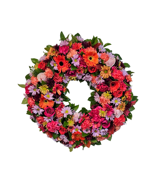 CFL-15 Corona de gerberas, margaritas, rosas y claveles
