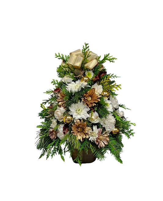 ND-25 Arbolito de Navidad con pompones, margaritas, claveles y spray roses