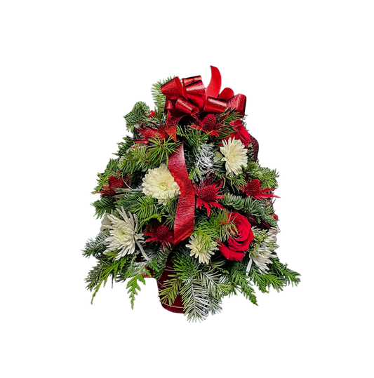 ND-13 Arbolito de Navidad con pompones, rosas y eryngium