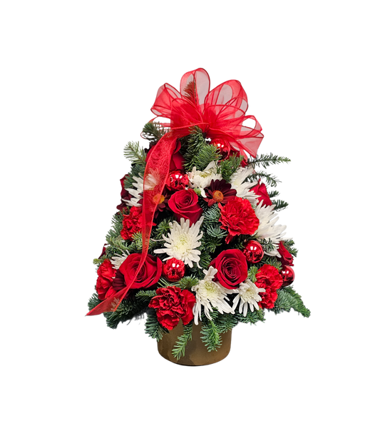 ND-26 Arbolito navideño de claveles, pompones, rosas y margaritas