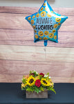 GT-2 Arreglo de girasoles, rosas, alstroemerias, spray roses y solidago con globo